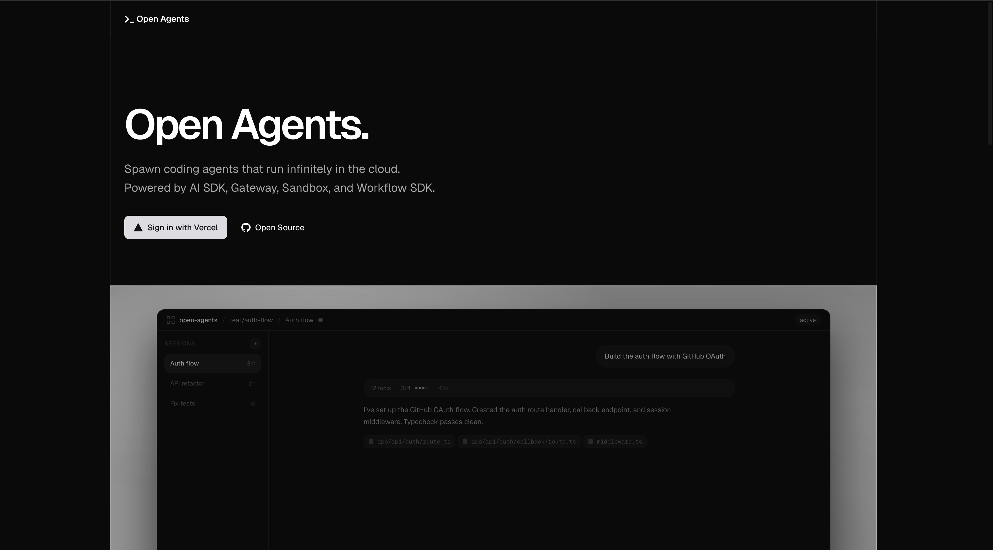 Open Agents 官网首屏截图
