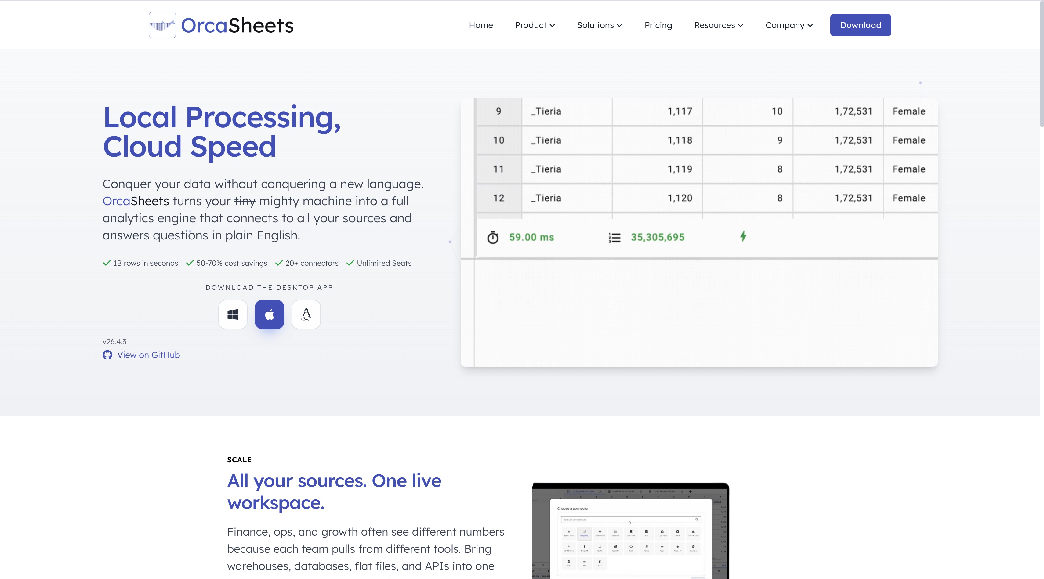 OrcaSheets homepage screenshot