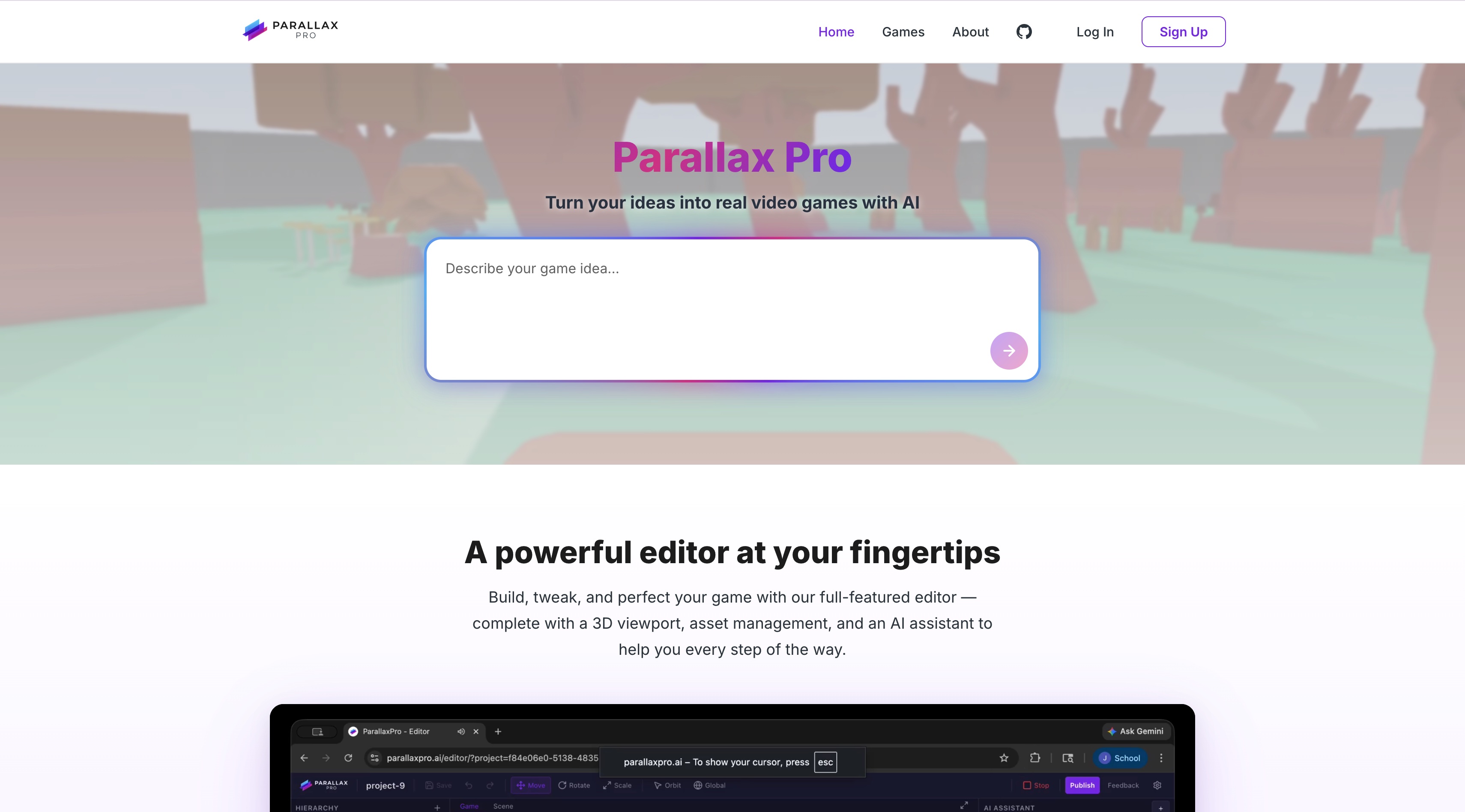 ParallaxPro ホームページのスクリーンショット