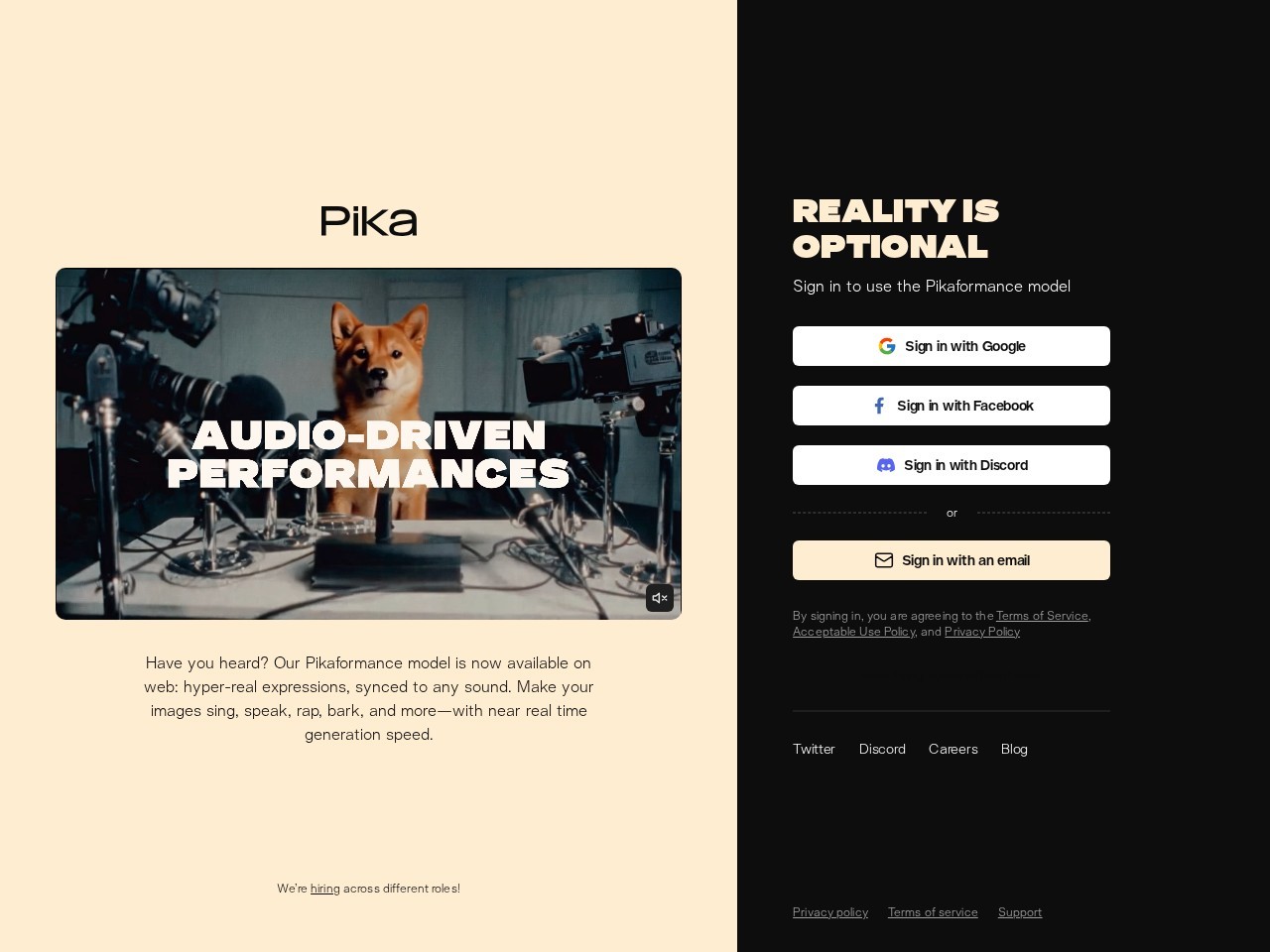 Pika 官网首屏截图