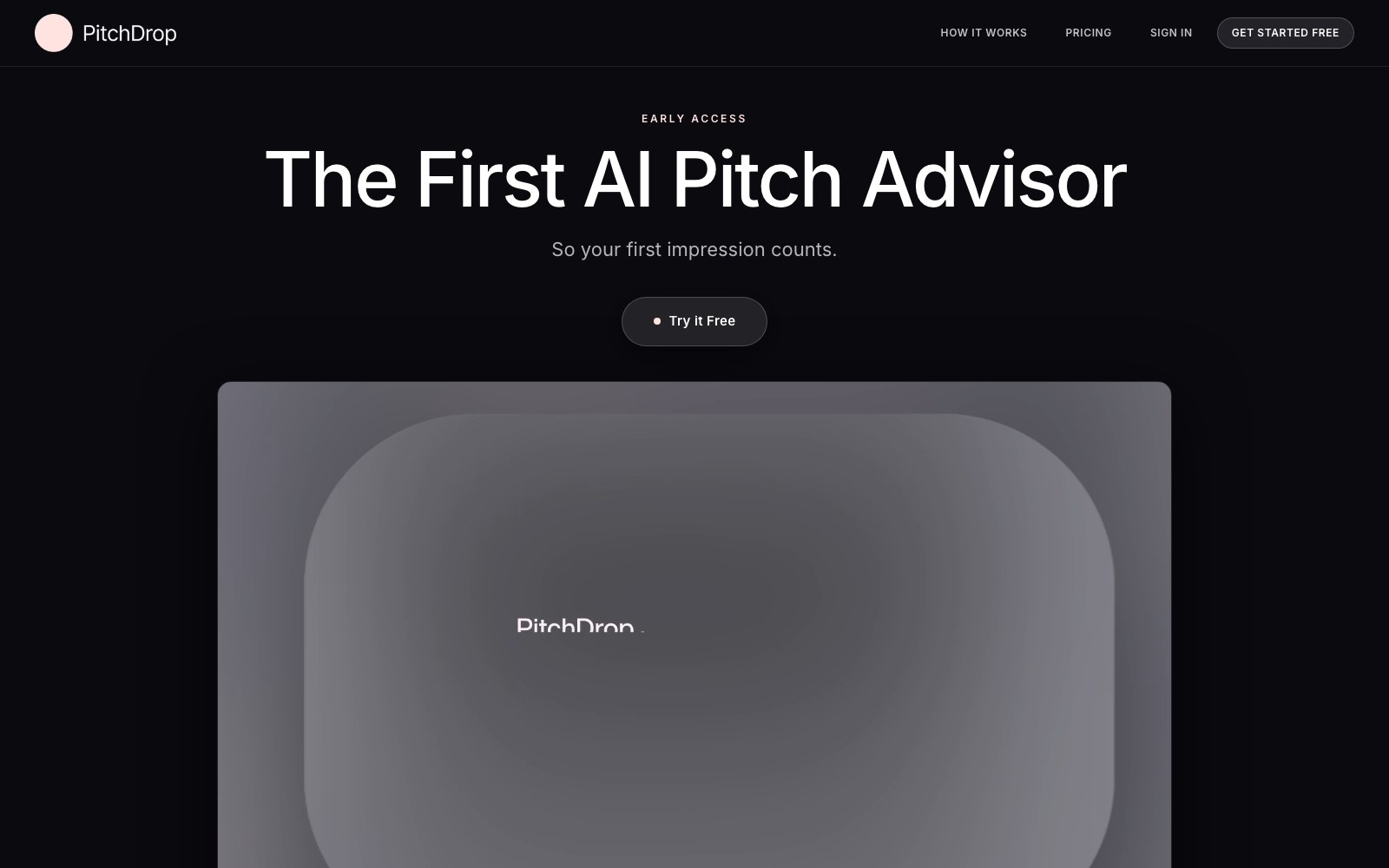 PitchDrop.ai homepage screenshot