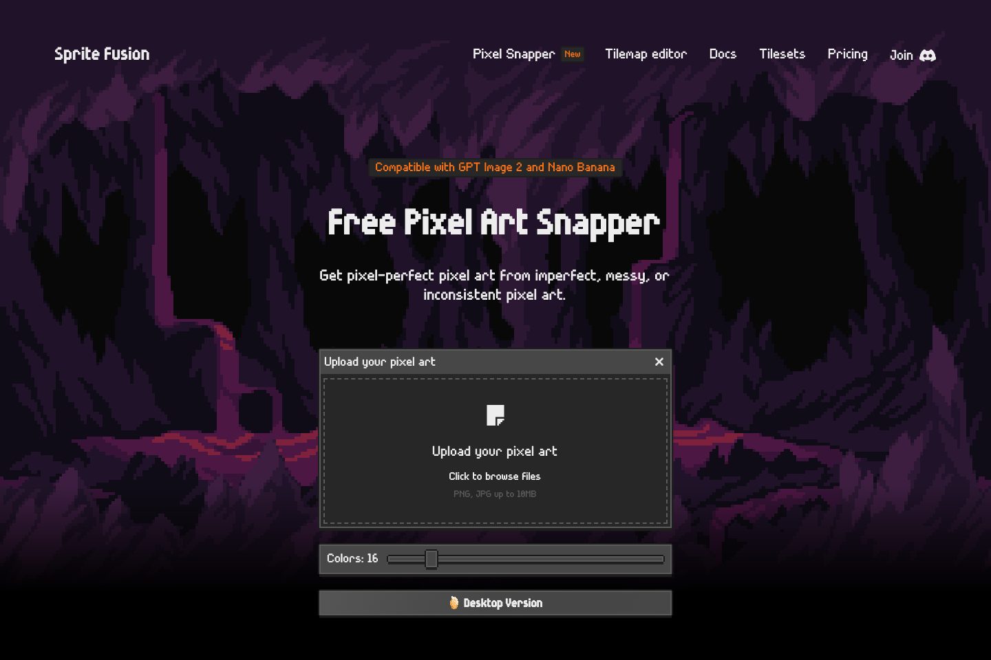 Pixel Snapper ホームページのスクリーンショット