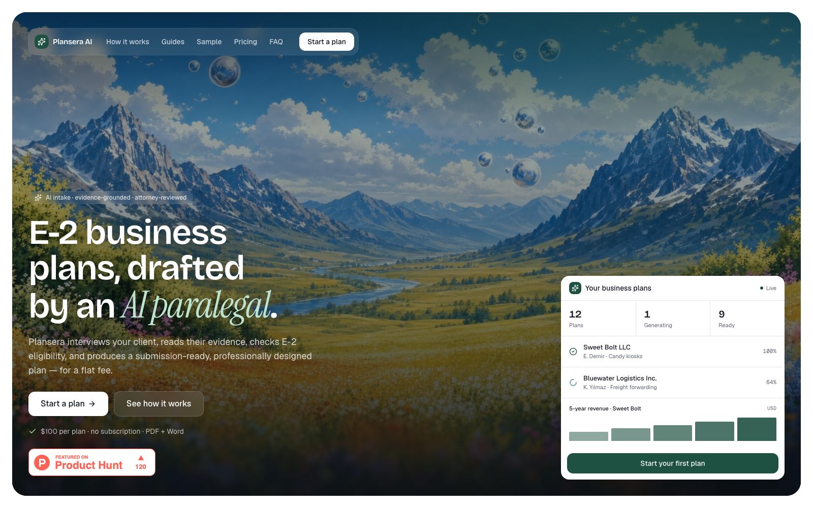 Plansera AI homepage screenshot