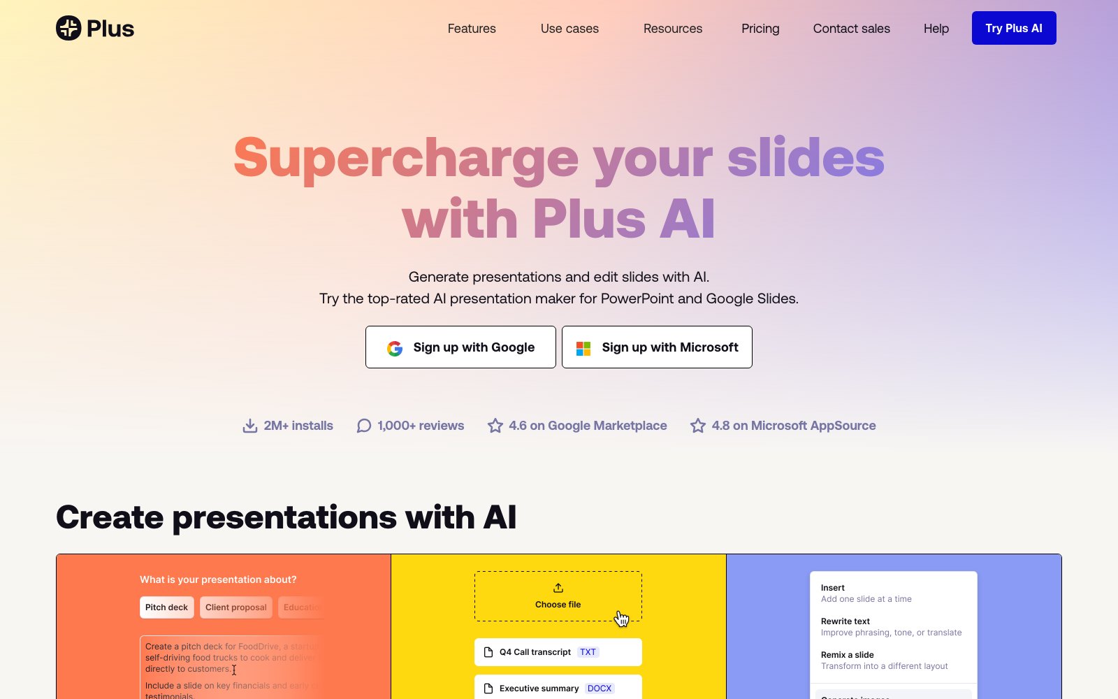 Plus AI homepage screenshot
