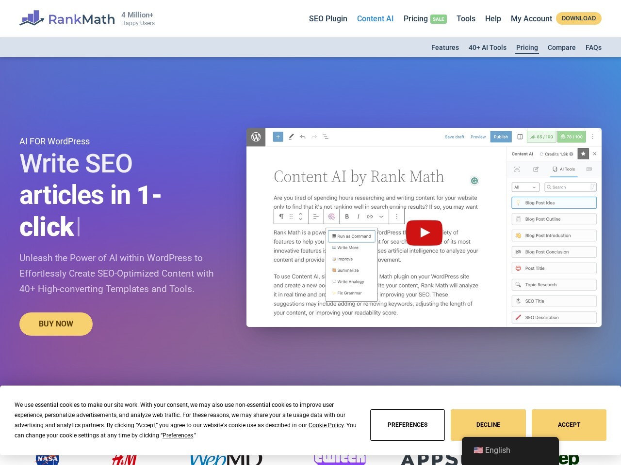 Rank Math Content AI homepage screenshot