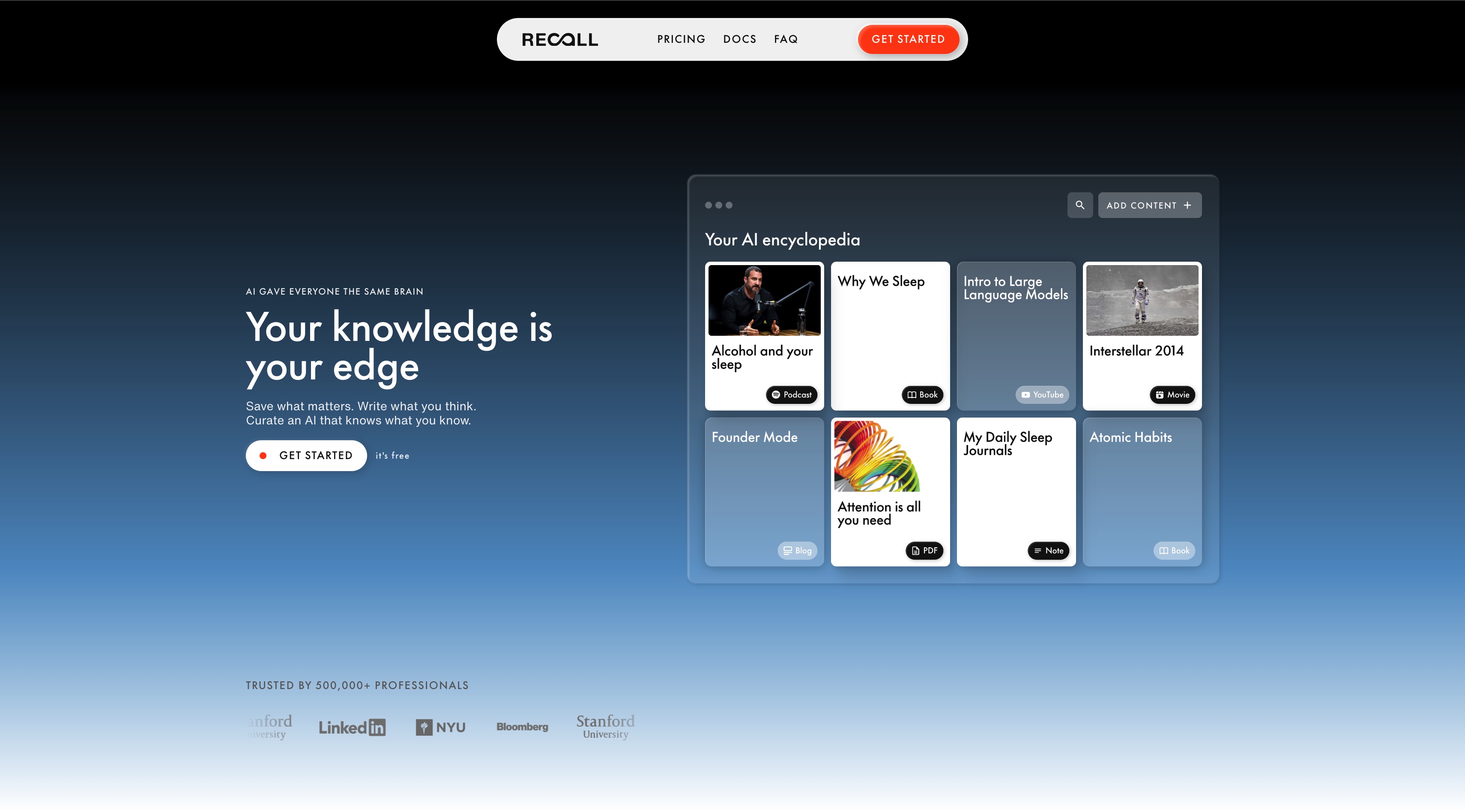 Recall 2.0 官网首屏截图