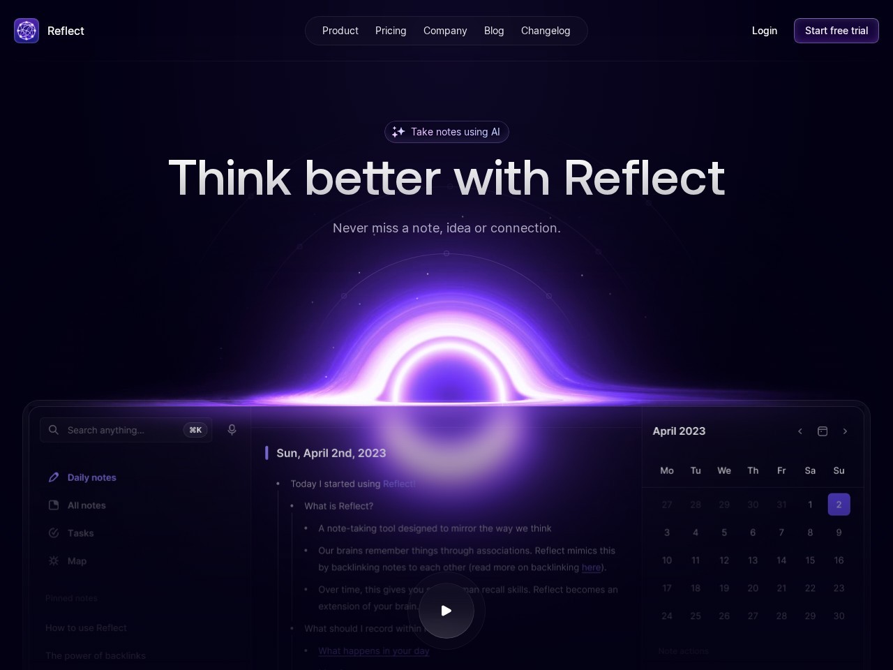 Reflect homepage screenshot