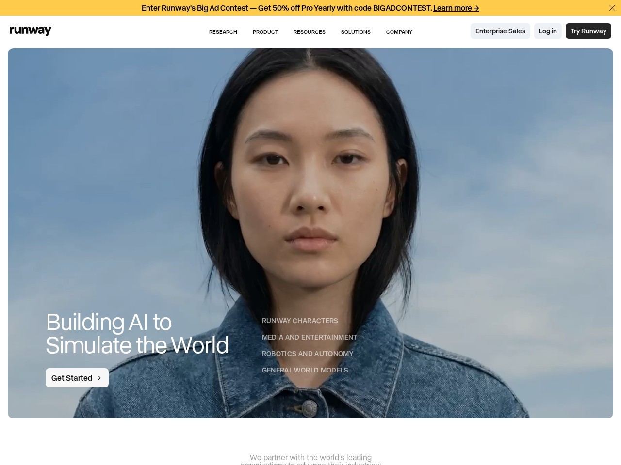 Runway 官网首屏截图