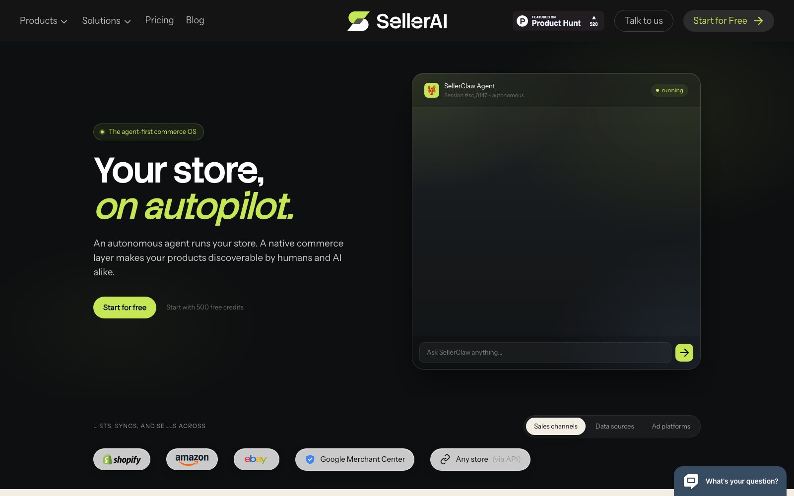 SellerClaw homepage screenshot