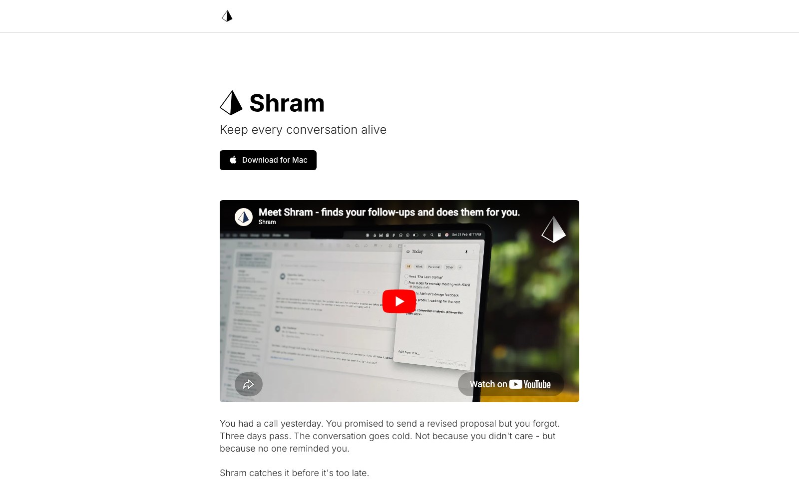 Shram homepage screenshot