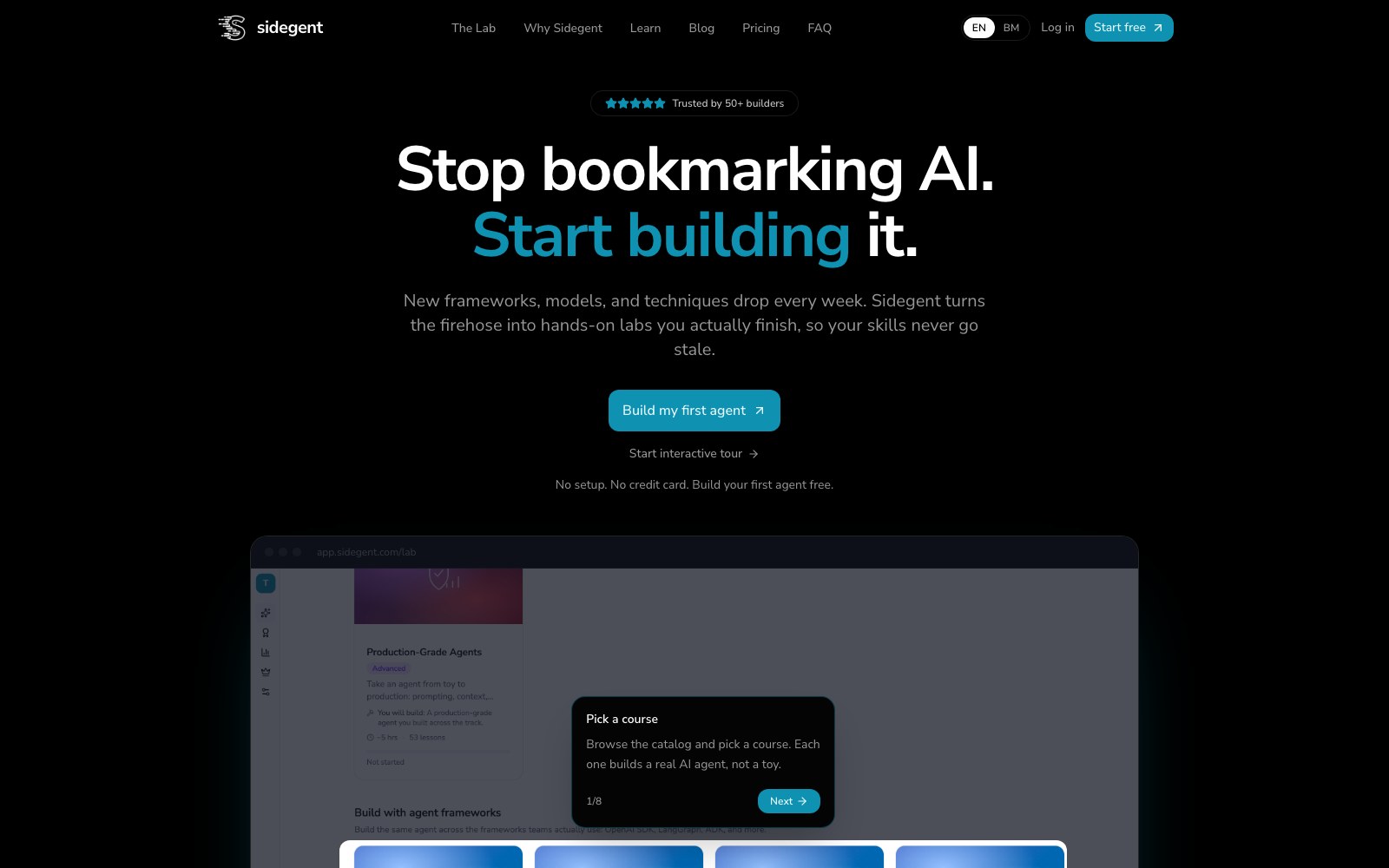 Sidegent homepage screenshot