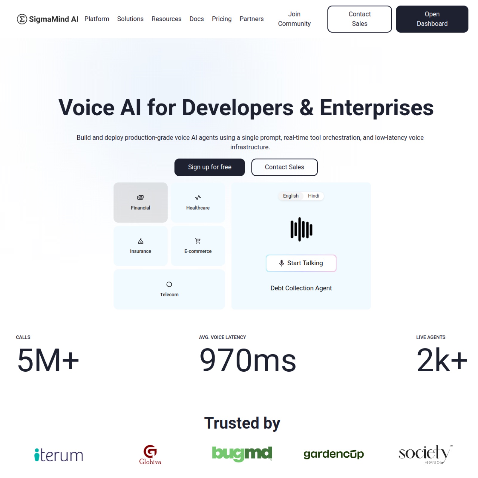 Capture de la page d'accueil de SigmaMind AI