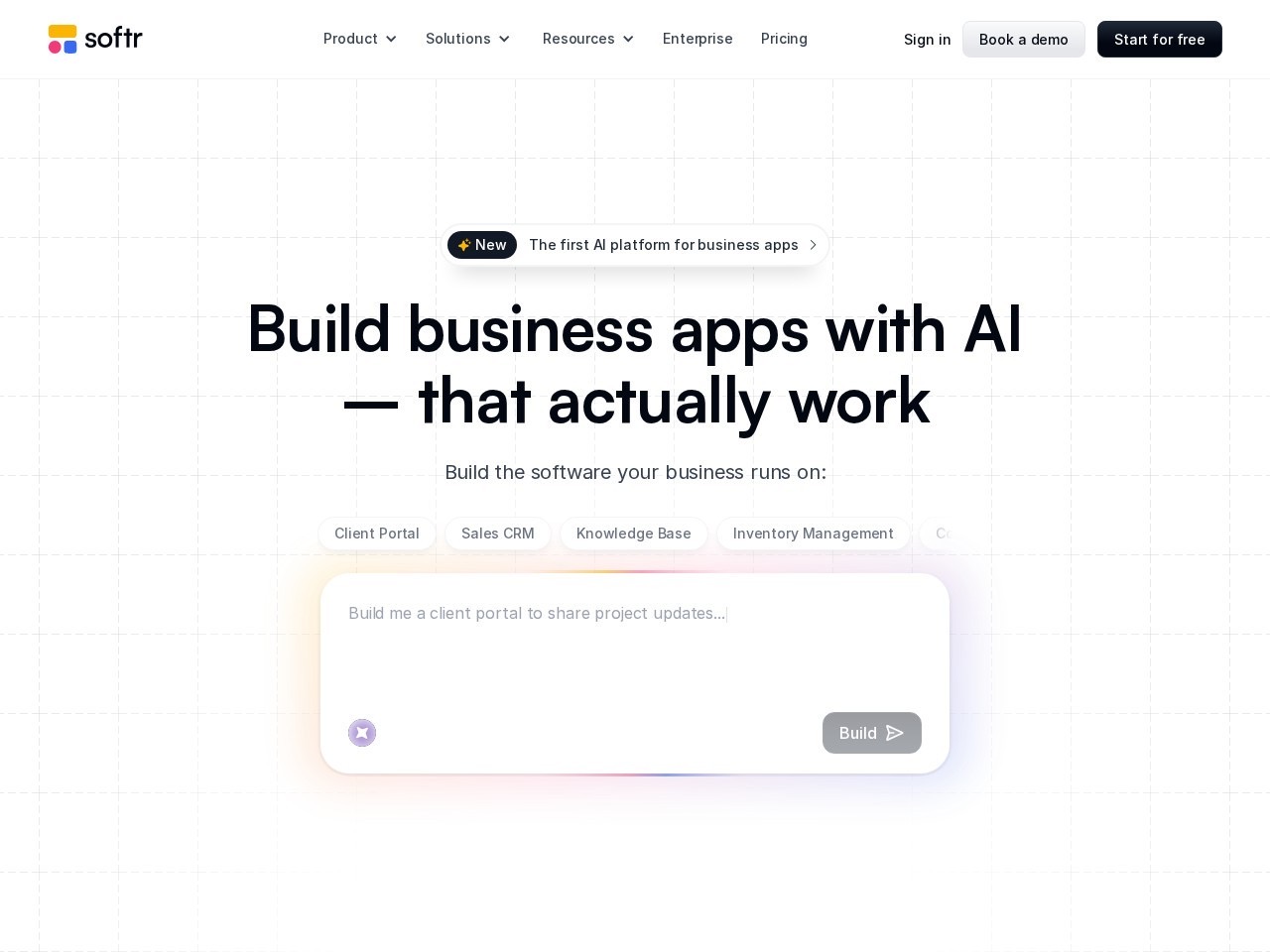 Softr AI Co-Builder 官网首屏截图