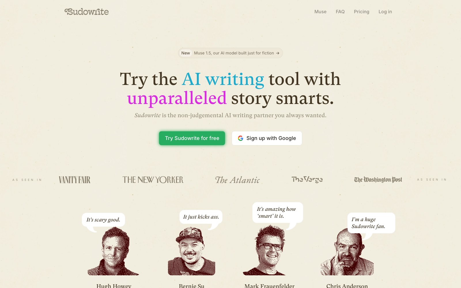 Sudowrite homepage screenshot