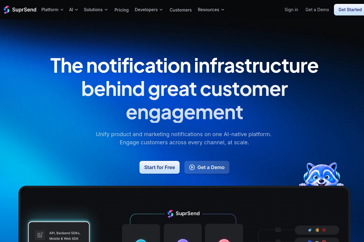 SuprSend homepage screenshot