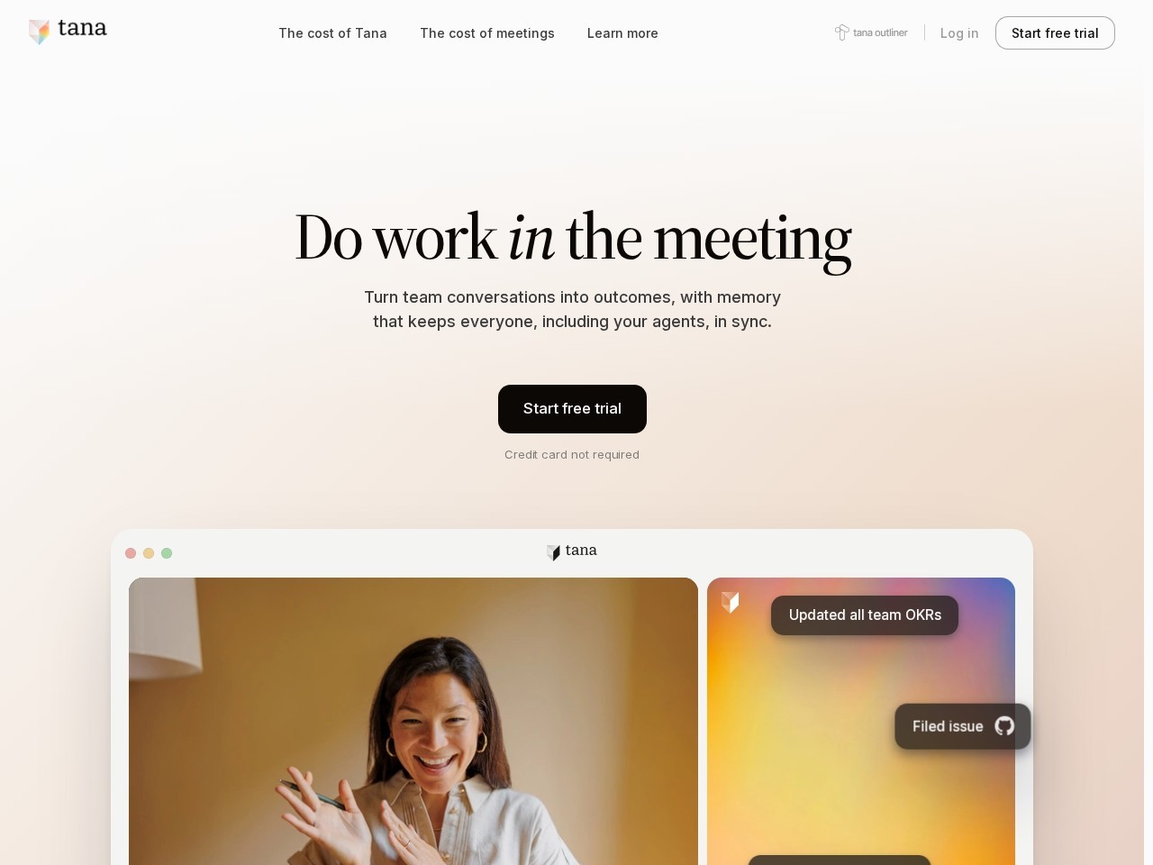 Tana homepage screenshot