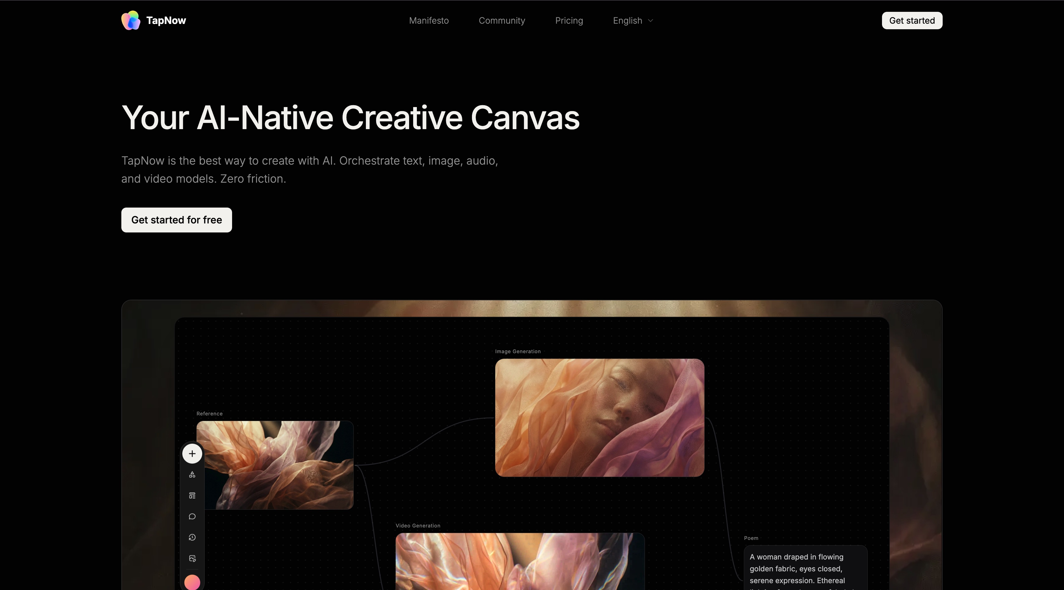 TapNow 官网首屏截图