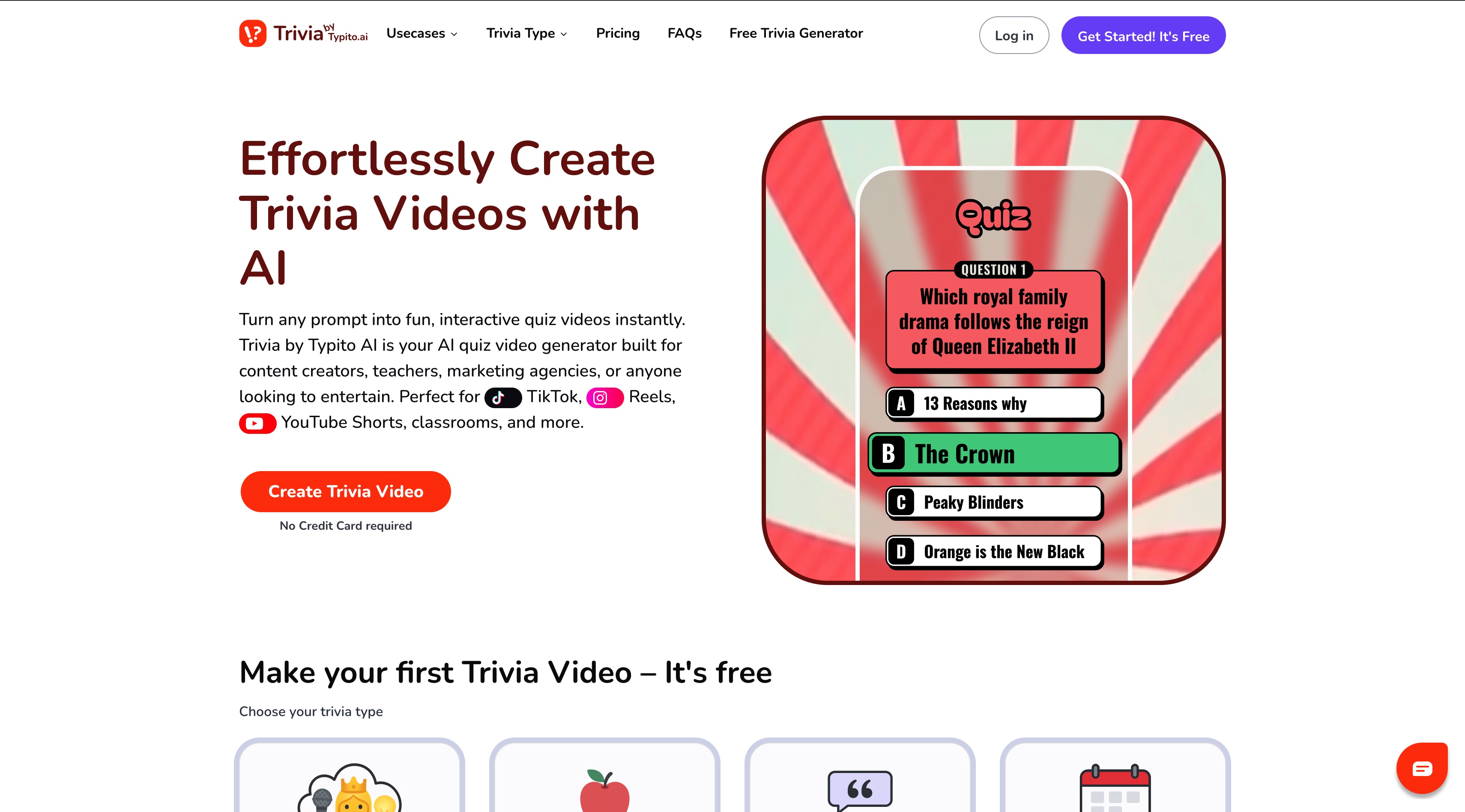 Typito Trivia 官网首屏截图