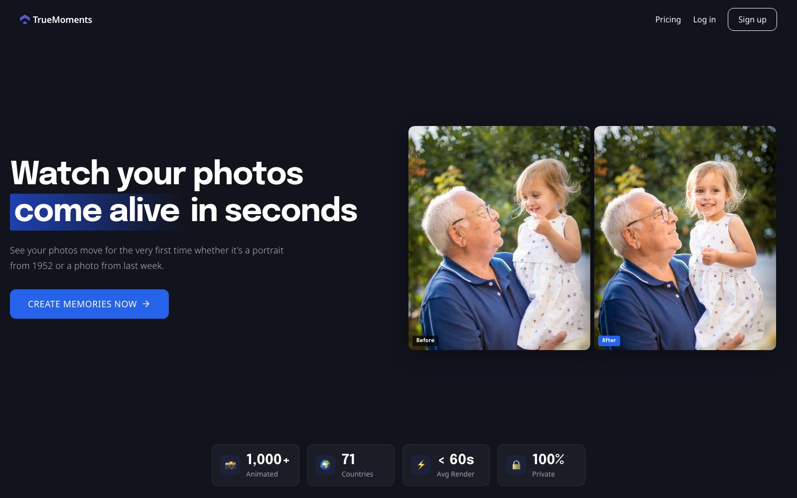 True Moments homepage screenshot
