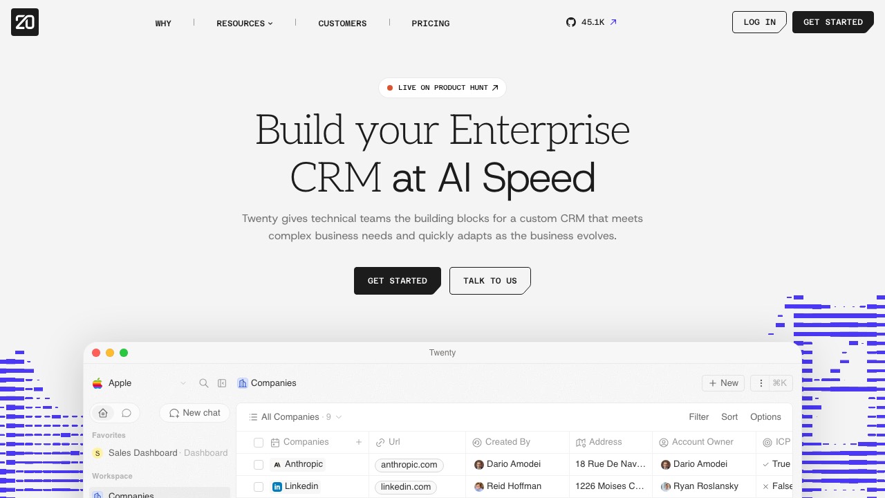 Twenty 홈페이지 스크린샷
