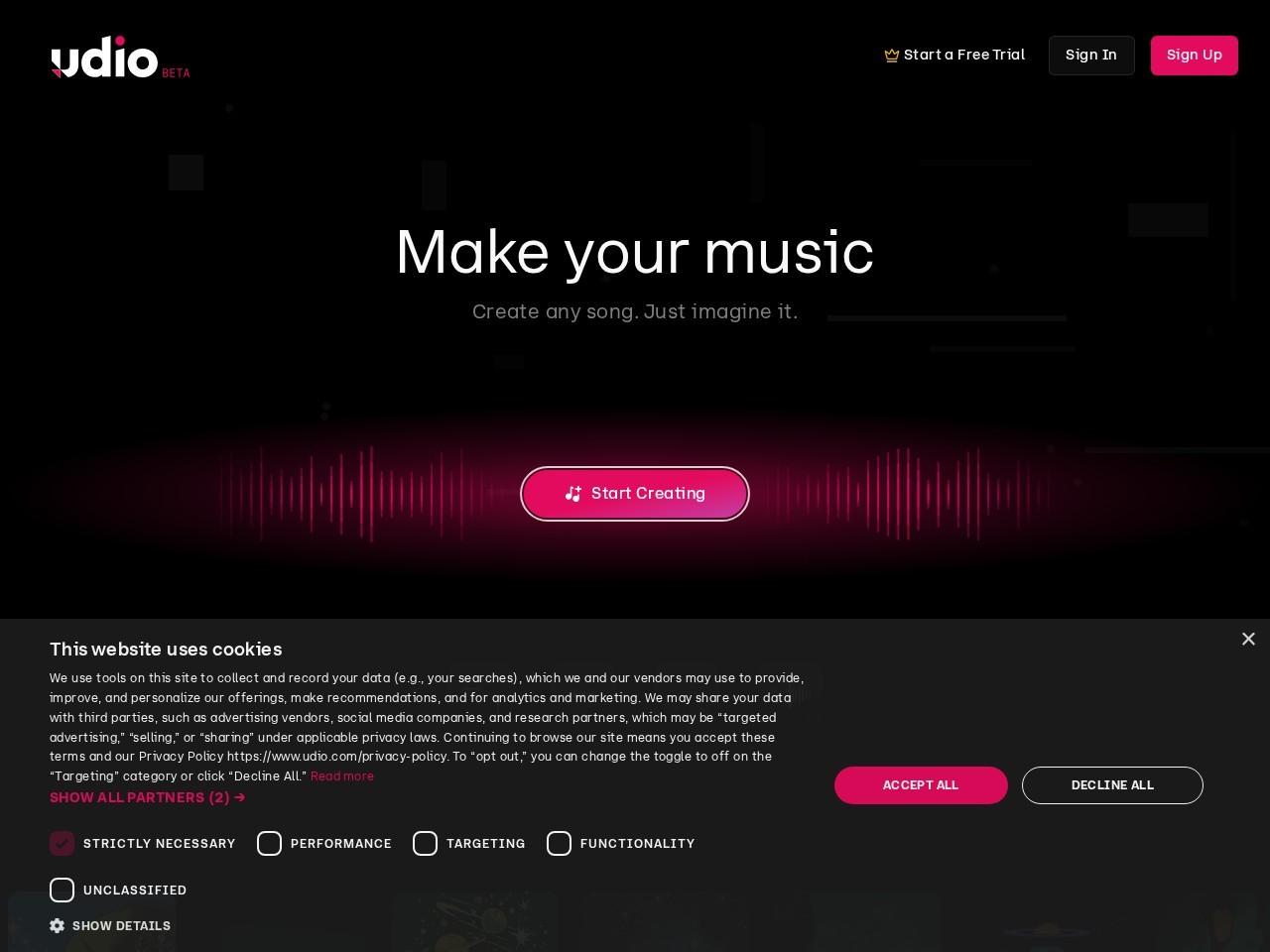 Udio 官网首屏截图