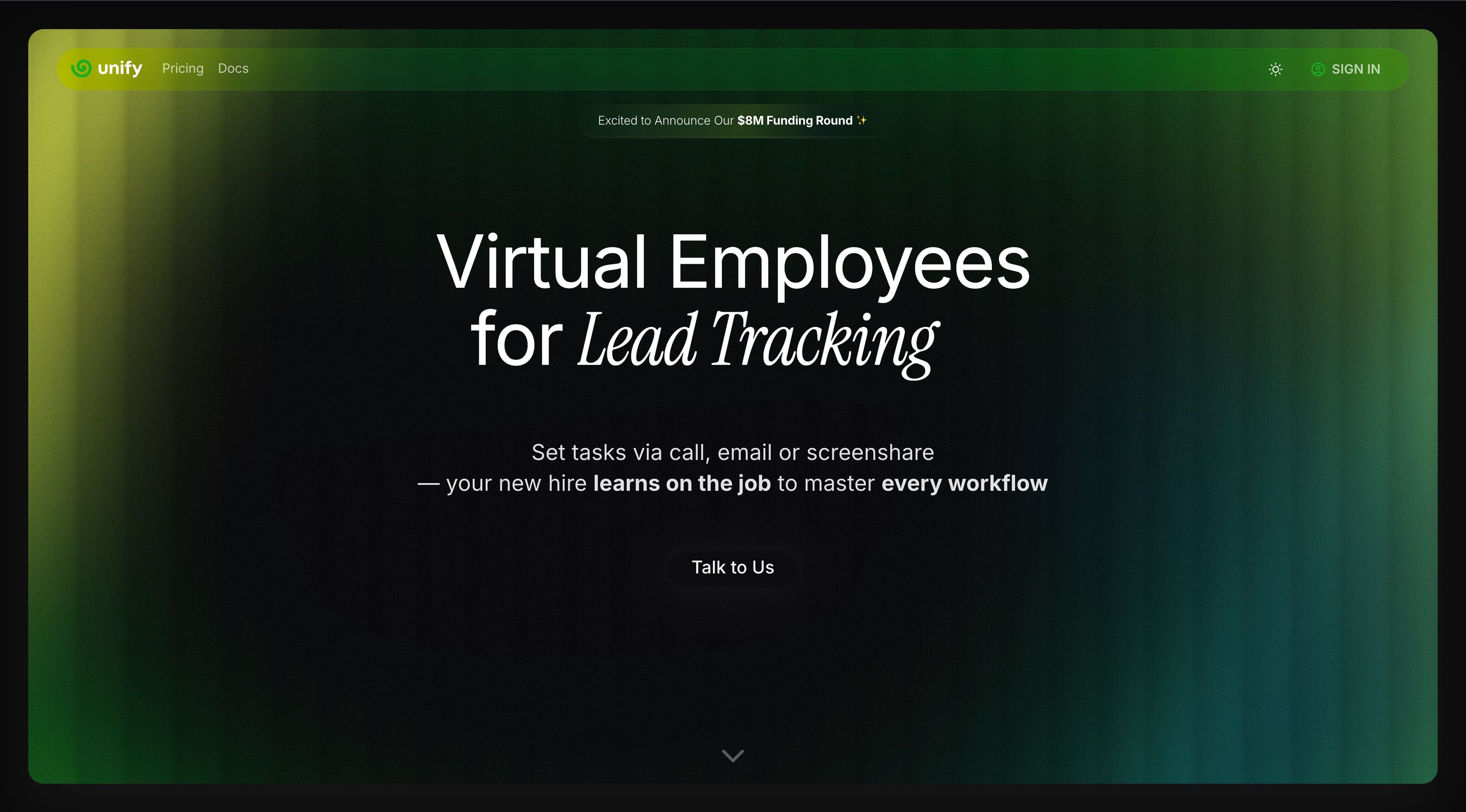 Unify AI 官网首屏截图