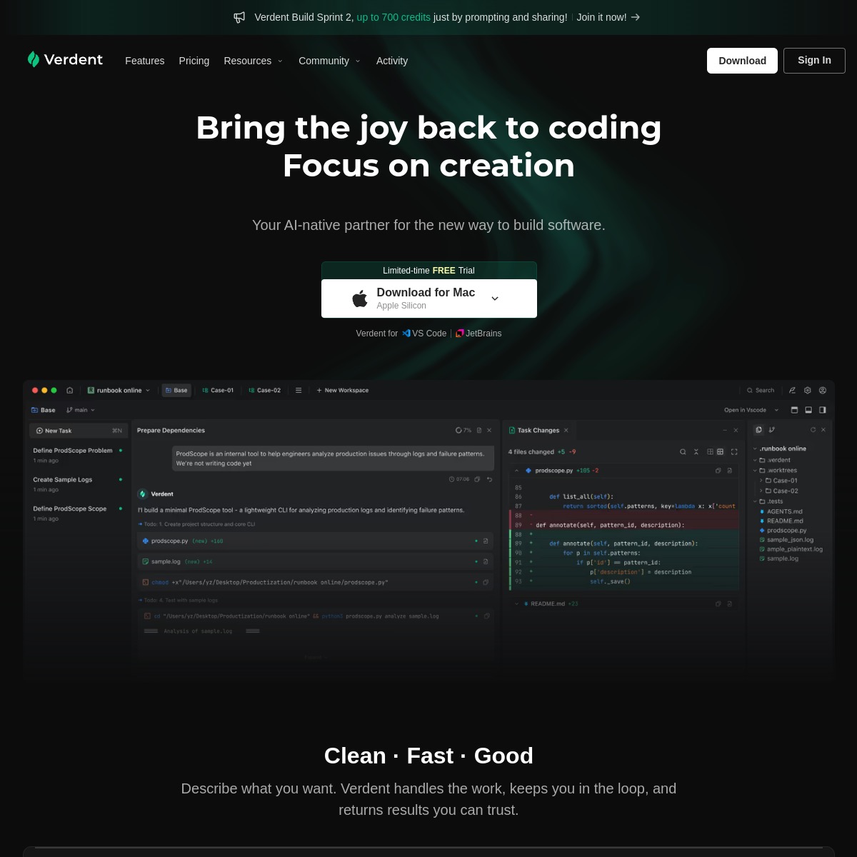 Verdent Deck ホームページのスクリーンショット