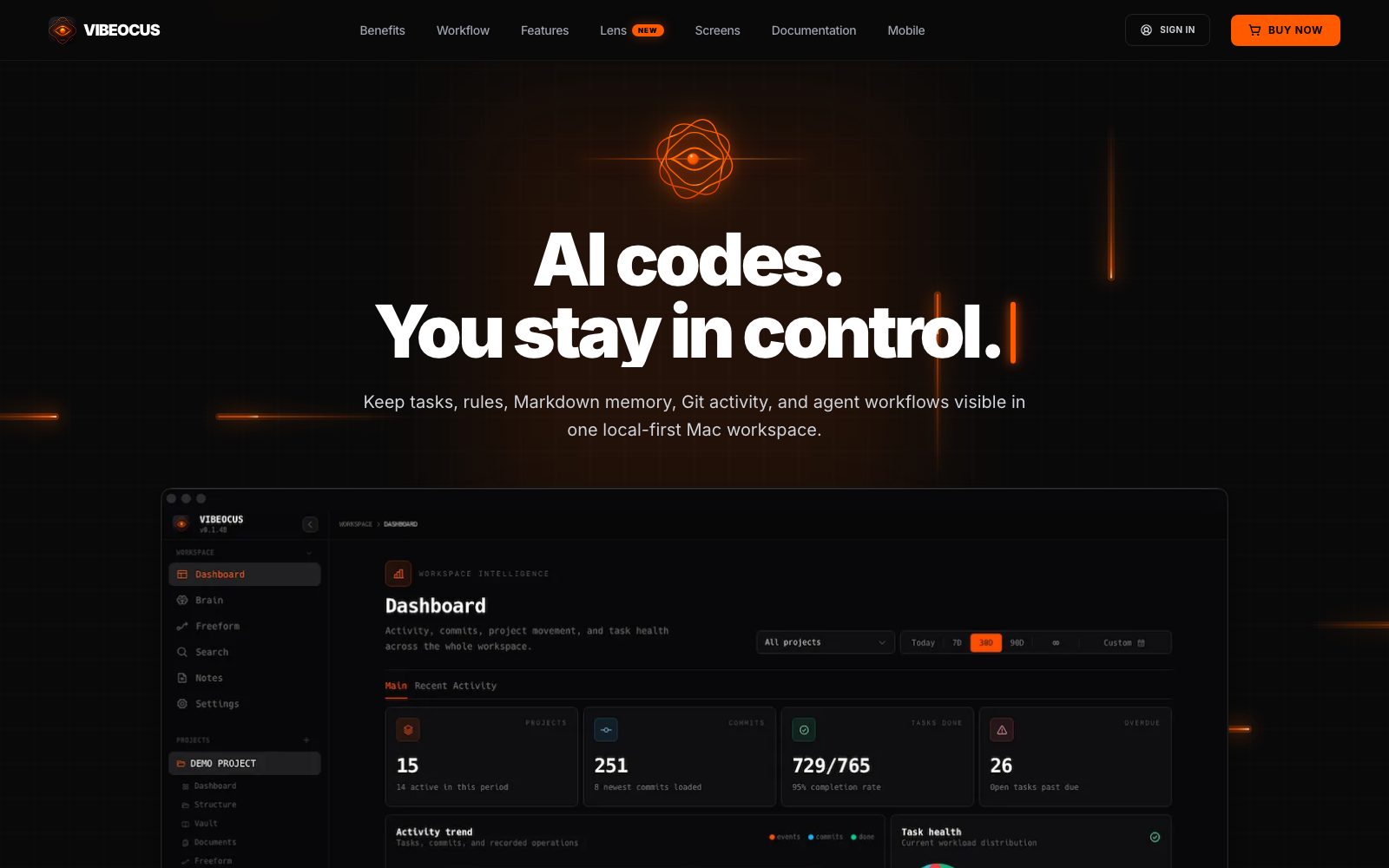 Vibeocus Lens homepage screenshot