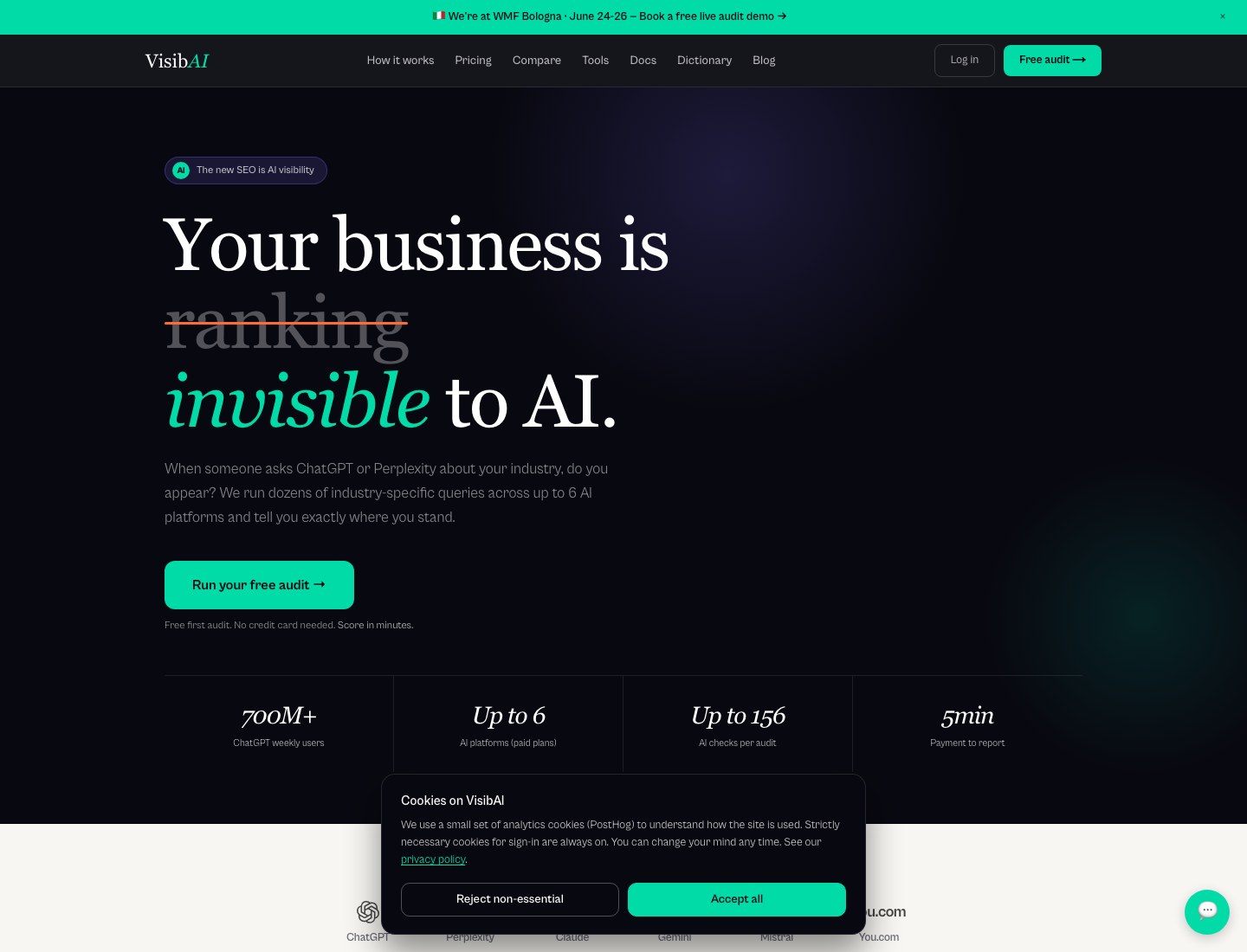 VisibAI ホームページのスクリーンショット