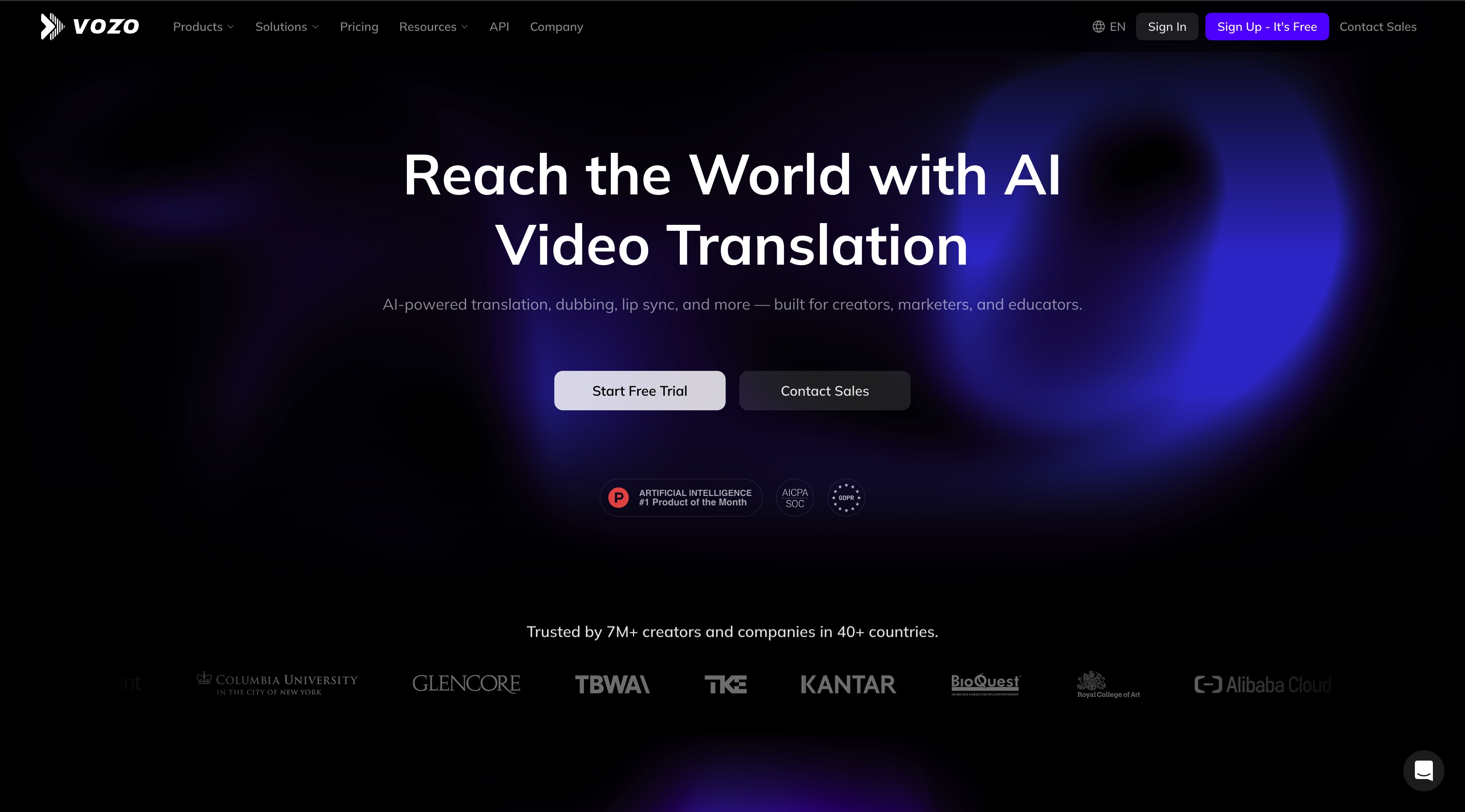 Vozo 官网首屏截图