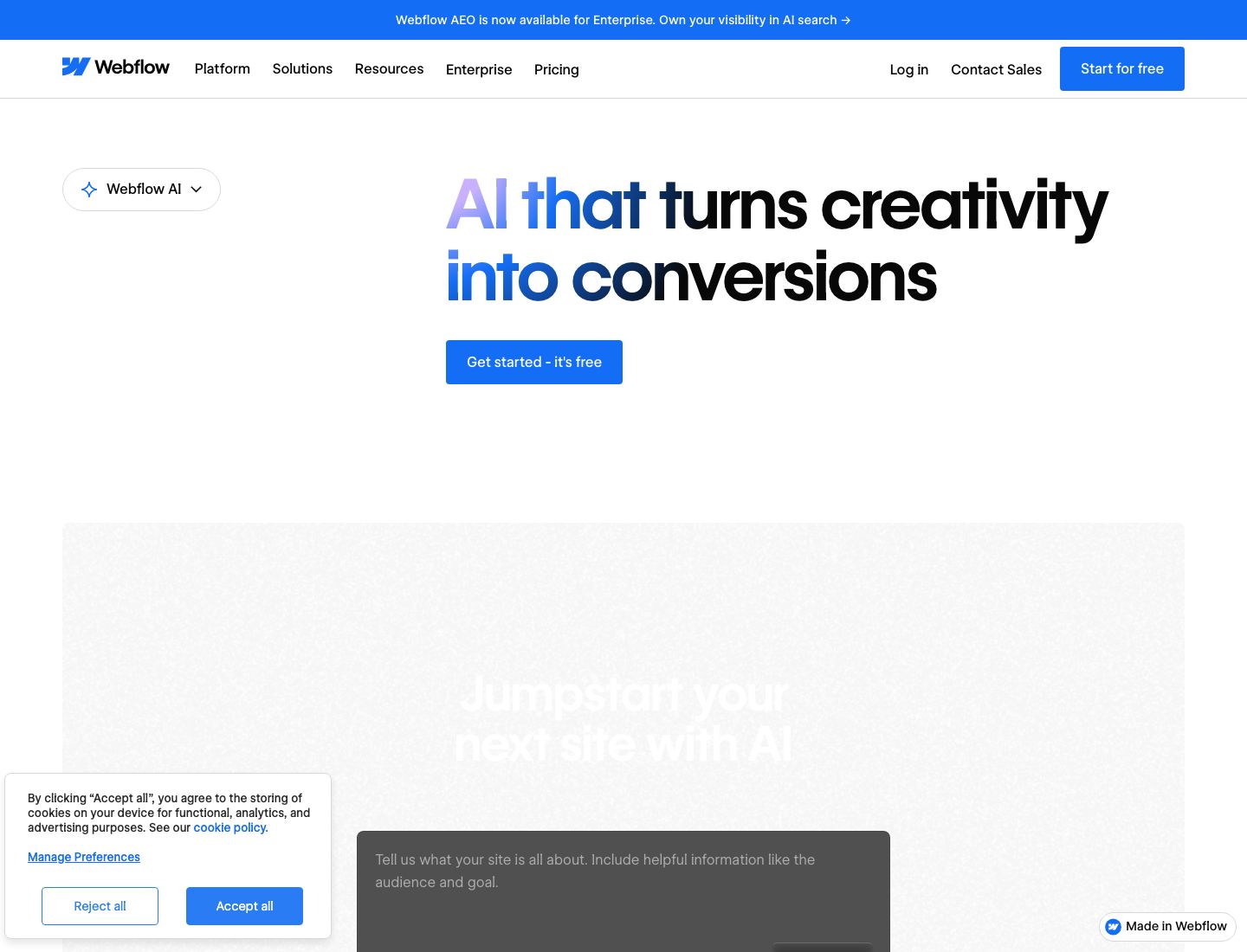 Webflow AI homepage screenshot