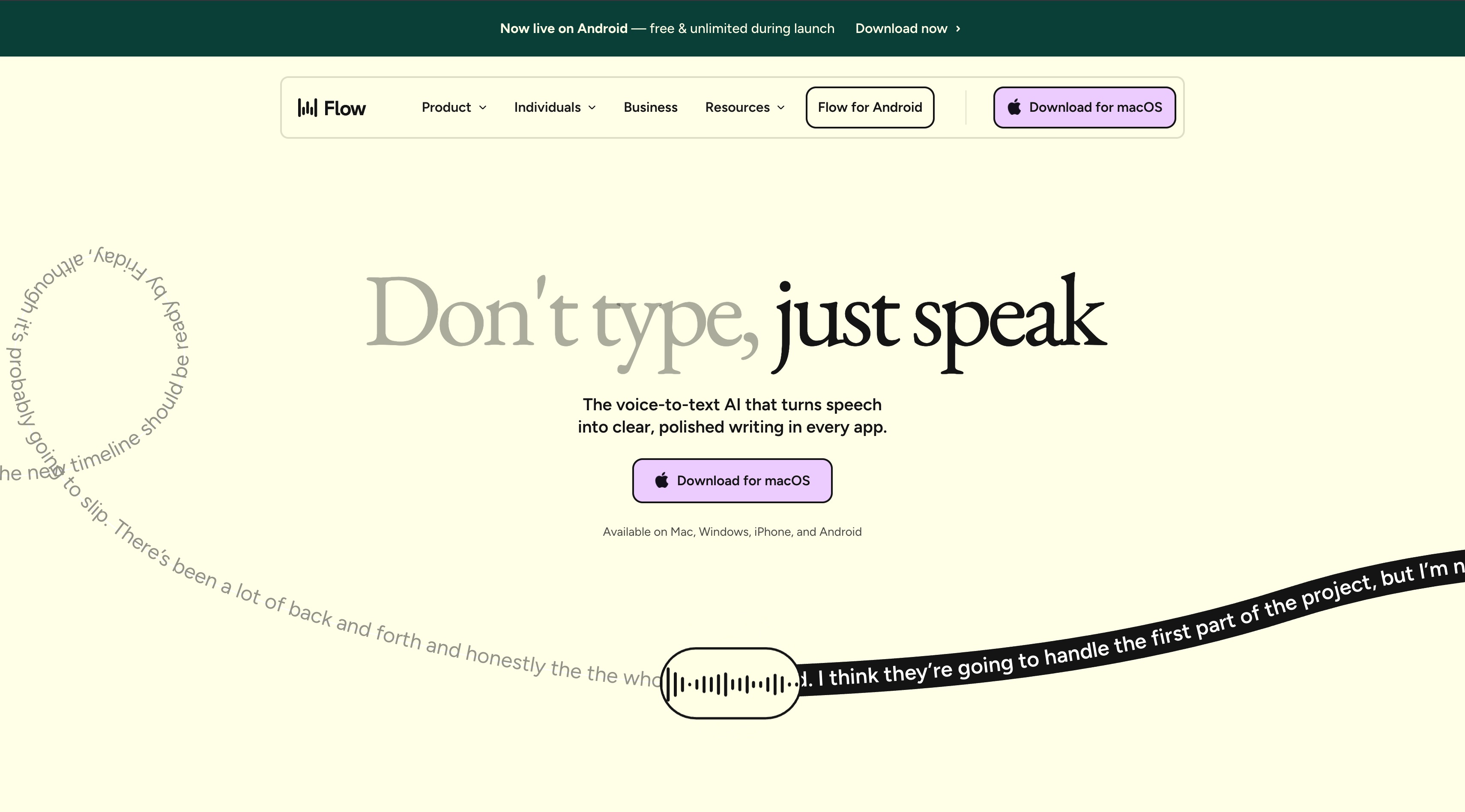 Wispr Flow homepage screenshot